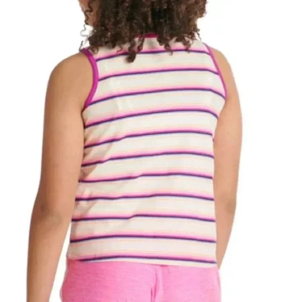 Justice Girls Graphic Tank Size Large ((12-14) Cream Warm Stripe Magenta